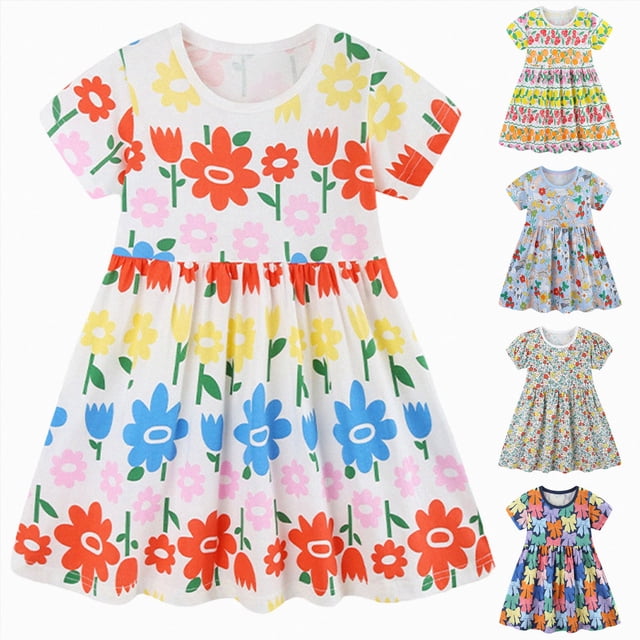 vigerkar Robe pour Petites Filles à Manches Courtes, Robe d'Été pour Tout-Petits, Robe Trapèze Décontractée pour Jouer, pour Enfants (Jaune, 2-3 Ans)