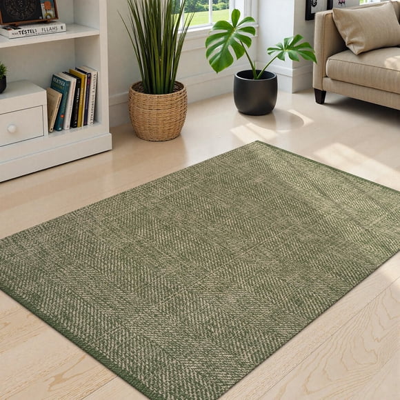 Alfombra LEEVAN 61x89 cm Lavable Verde Reversible de Algodón