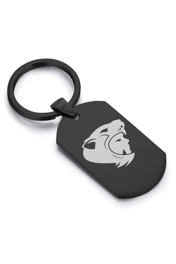 Stainless Steel Aztec Jaguar Warrior Champion Dog Tag Keychain Circle Ring