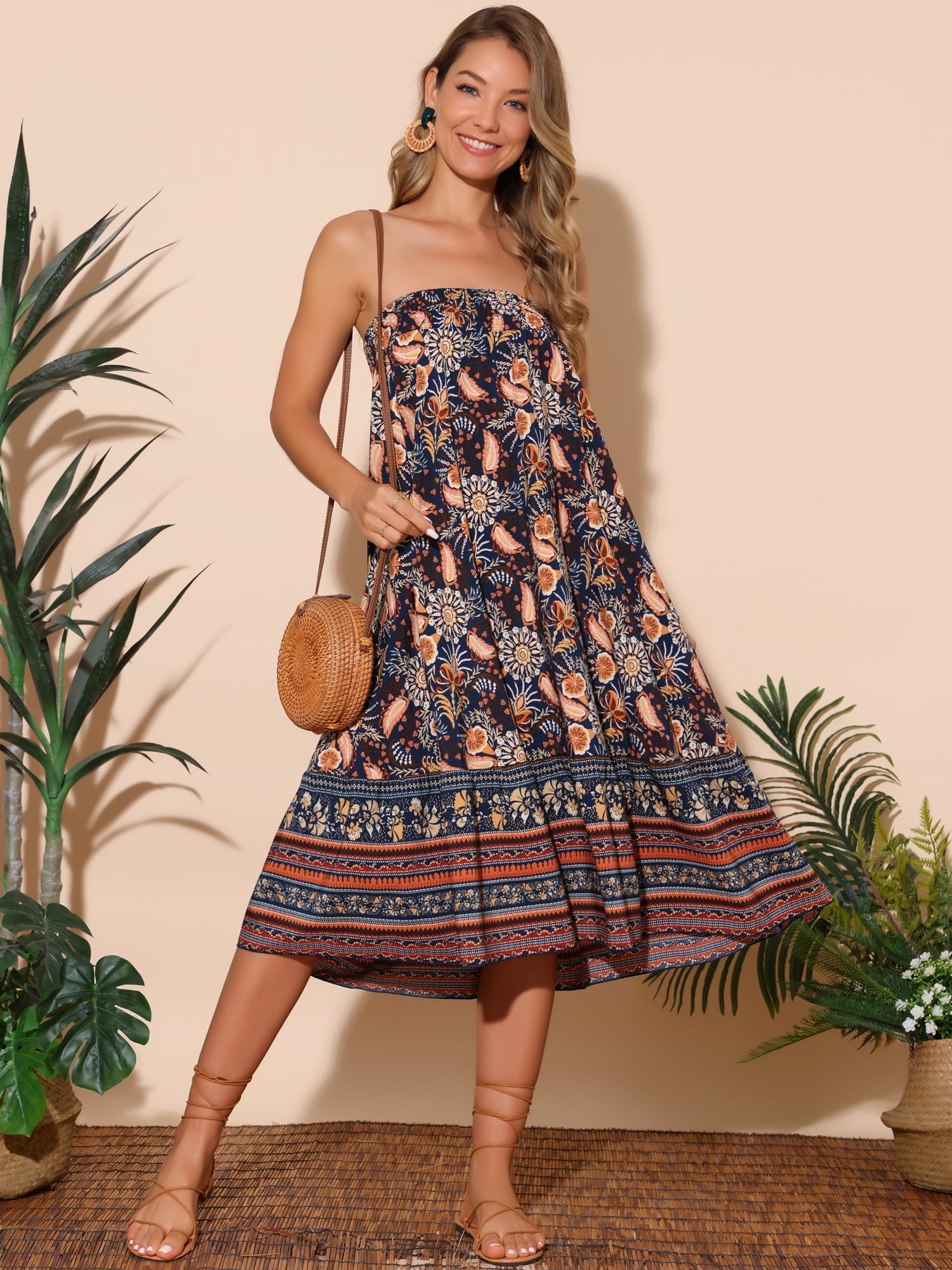 DARING DIVA Women's Bohemian High Waist A Line Maxi Skirts XL Dark Blue