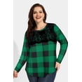 thumbnail image 2 of CASSIE LIZ Plus Size Shirts 4X Long Sleeve Womens Tops Fall Crew Neck Black Green Plaid Sweatshirts Fashion Lace Loose Fit Tunics Winter Blouses Casual Pullovers 4XL 24W 26W, 2 of 5