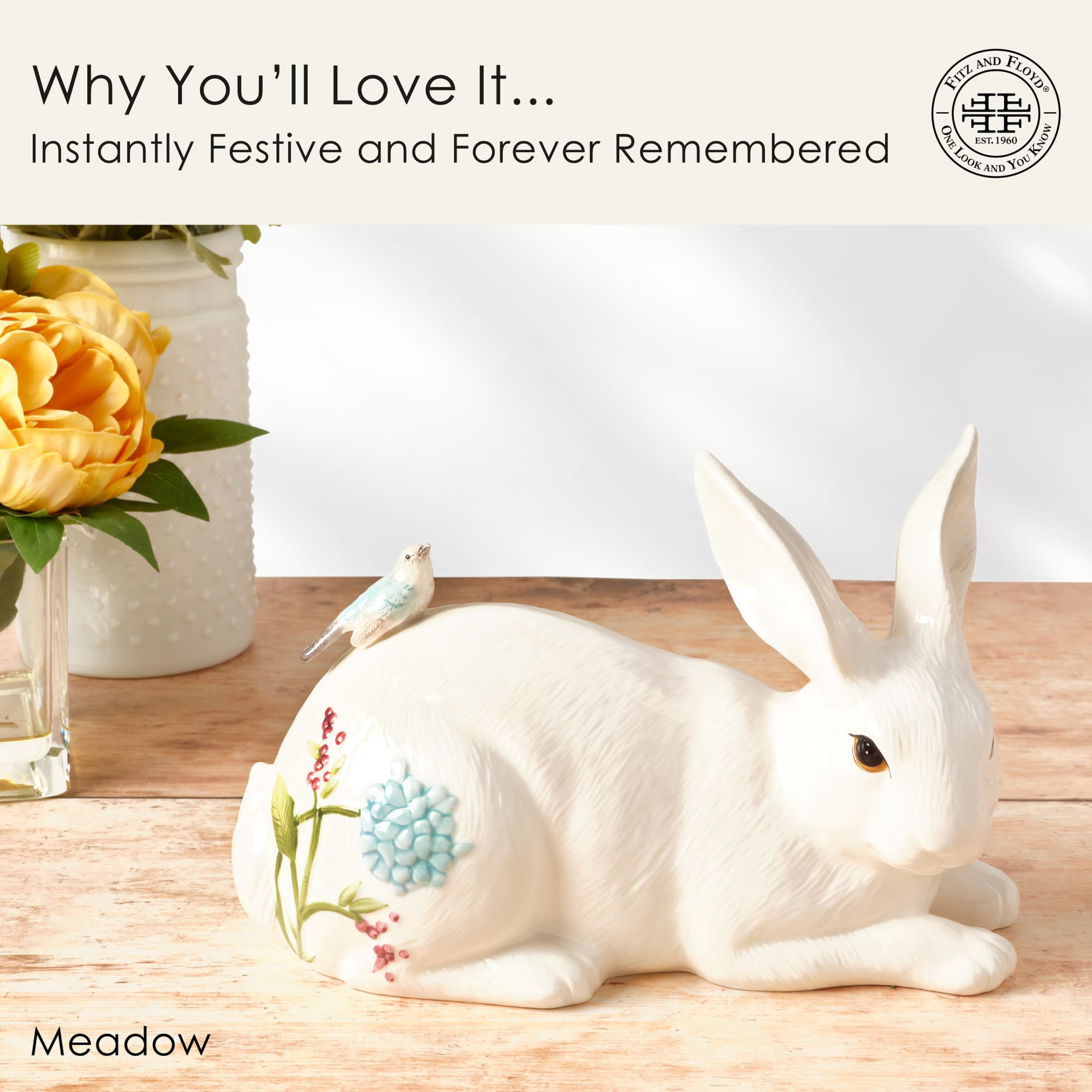 Fitz and Floyd Meadow Rabbit Earthenware Decorative Figurine