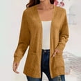 thumbnail image 2 of Fall Saving! HVOBTTY Women's Mid Length Open Front Cardigan, Fall Coat for Women, Women's Casual Solid Color Long Sleeve Pocket Lightweight Open Front Outwear Draped Cardigan Sweater Brown, XXL, 2 of 5