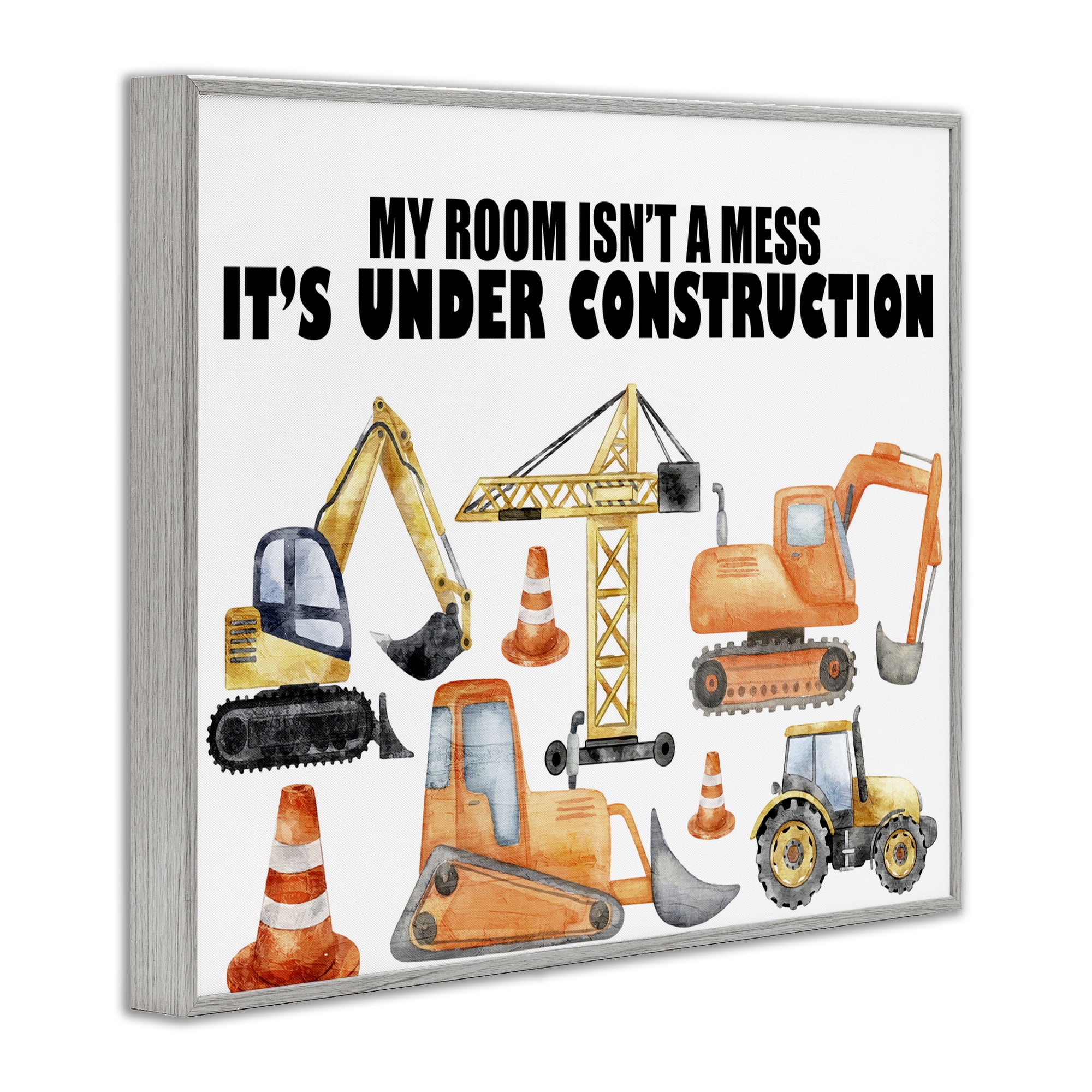 Not A Mess Under Construction Gray Framed Giclee Art, design by Kim Allen
