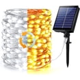 thumbnail image 1 of FlkwoH Cadena de luces solares para exteriores, BrizLabs 20M 200 LED Luces de hadas para exteriores 3x Granos impermeables 8 modos Alambre de cobre Decoración Luz para jardín Fiesta Navidad, Blanco cálido, 1 of 5