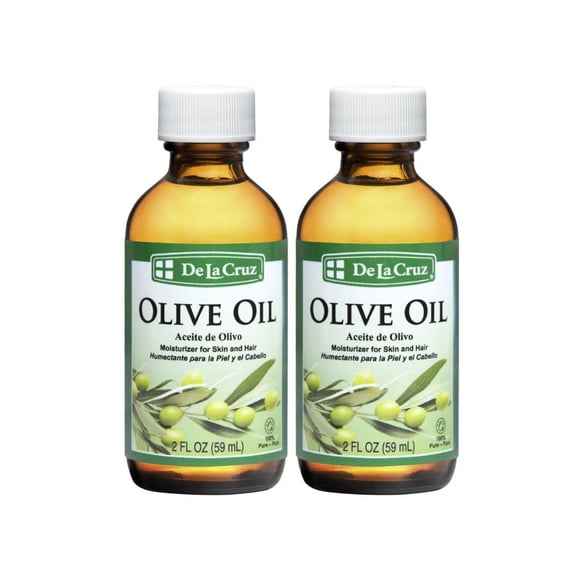 De La Cruz Pure Olive Oil - Natural Expeller Pressed Olive Oil for Hair and Skin - Lightweight Body Oil for Dry Skin 2 Fl Oz (2 Bottles)