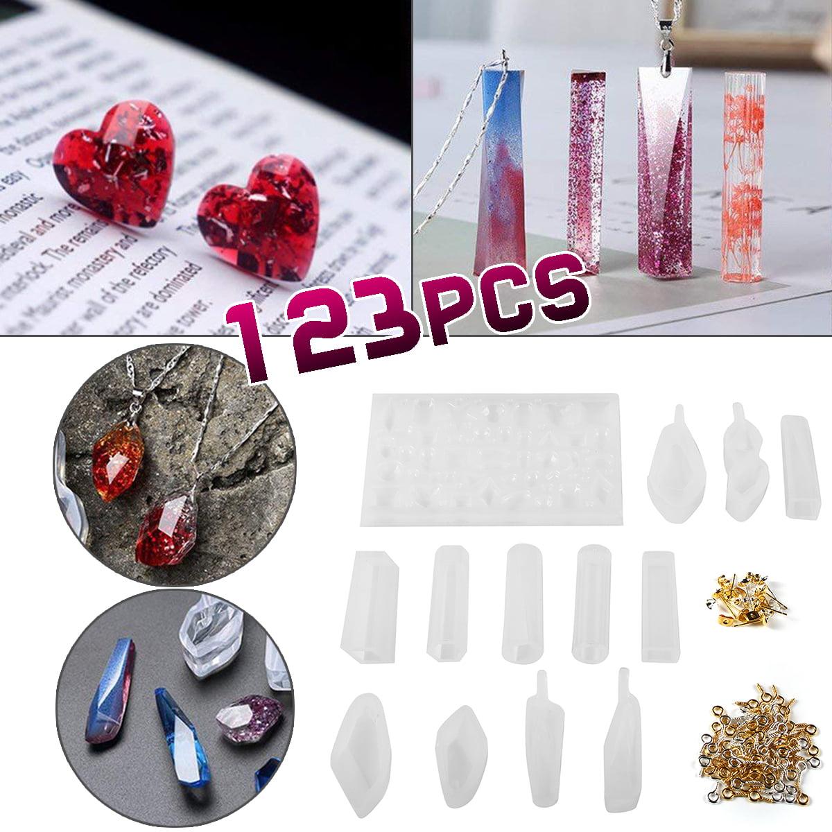 Resin Casting Molds 143 Pcs Mold Tools Kit,3 Silicone Constellation Paperweight Making Kit,100 Screw Eye Pins,10 Disposable Plastic Cups,10 Stirrers,10 Droppers,10 Disposable Gloves 