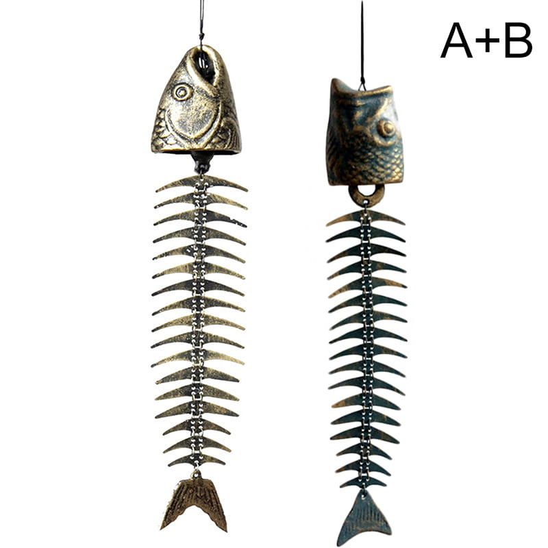 Fishbones Wind Chimes Classic Retro Fishbones Wind Chime Ornaments,Personality Chic Metal Wind Chimes Garden Living Room Balcony Decor A, 1pcs 