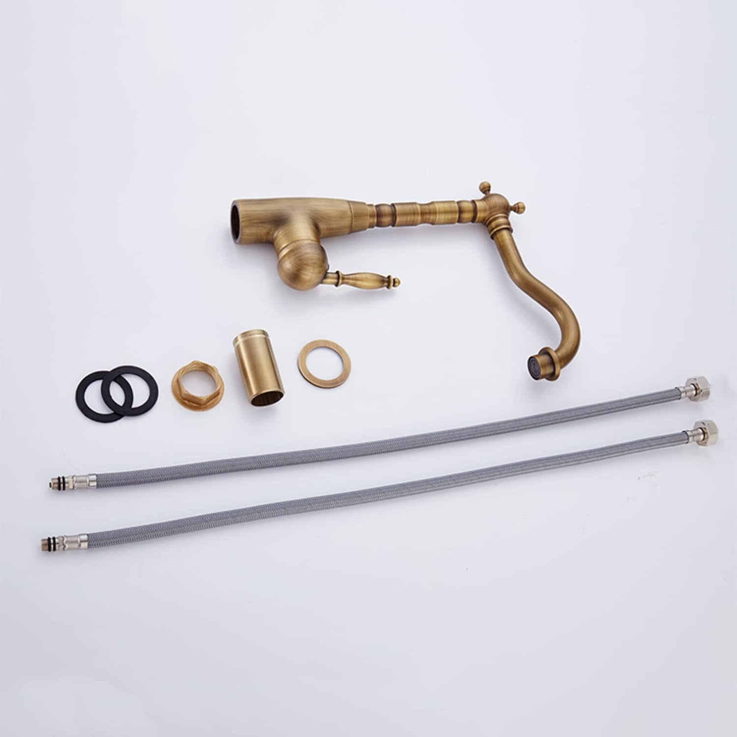 Antique Brass Bathroom Sink Faucet, Single Handle Basin Mixer Tap for Hot and Cold Water, Single Hole, Vintage Sink Faucet Bathroom, A