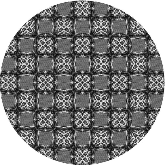 Ahgly Company Indoor Round Patterned Charcoal Black Area Rugs, 7' Round