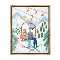 Stupell Industries Winter Ski Lift Friends Sports Painting Brown Floater Framed Canvas Art Print Wall Art, 25 x 31