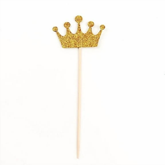 24 Gold 5" Glittered Royal Crown Cupcake Toppers Cake Decorations Party Supplies