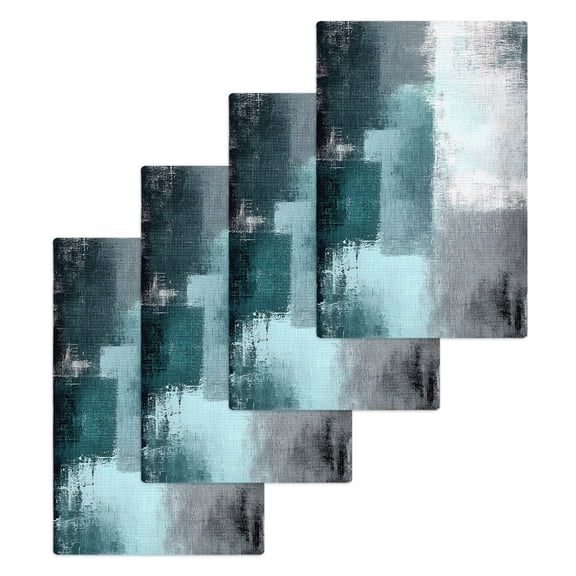 Teal Gray Kitchen Dish Towels for Drying Dishes Set of 4, Modern Oil Painted Art Abstract Geometric Waffle Weave Microfiber Hand Tea Bathroom Towels Quick Dry & Absorbent Towel 15.7x23.6