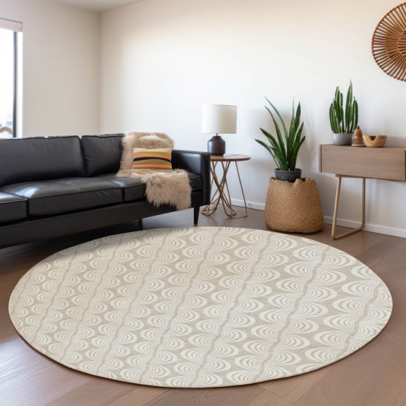 Addison Rugs Mayfield Premium Machine Washable Transitional Swirls Beige Round Rug, 8' x 8'