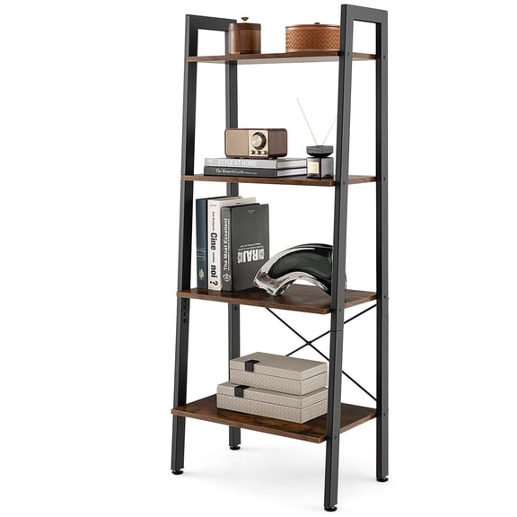 Costway 4-Tier Bookshelf Industrial Display Storage Shelf Plant Flower Stand Metal Frame Brown