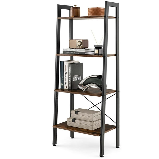 Costway 4Tier Wood Ladder Shelf Ladder Bookcase Bookshelf Display Rack