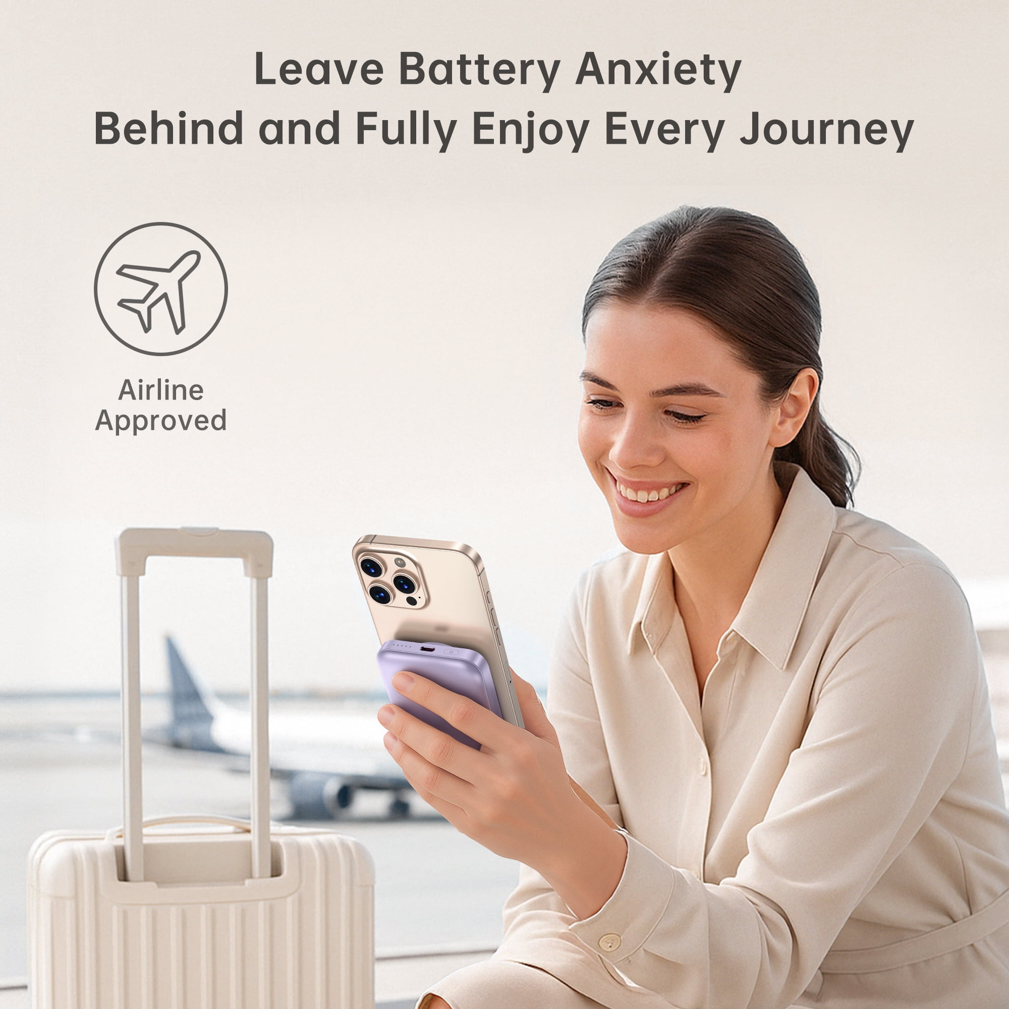 GUSGU MAG M20 10,000mAh Magnetic Power Bank with Holder, 22.5W Fast Charging Battery Pack Compatible with Magsafe iPhone 15/14/13/12 Series, Samsung, Purple