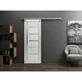 thumbnail image 5 of Sturdy Barn Door 32 x 80 inches | Quadro 4088 Light Grey Oak with Frosted Glass | Stainless Steel 6.6FT Rail Hangers Heavy Set | Solid Panel Interior Doors, 5 of 5