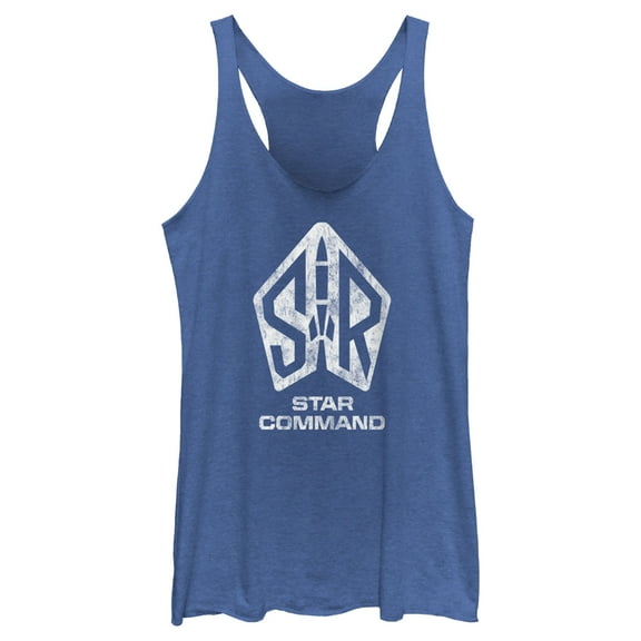 Women's Lightyear Star Command Distressed Logo Racerback Tank Top Royal Blue Heather Small