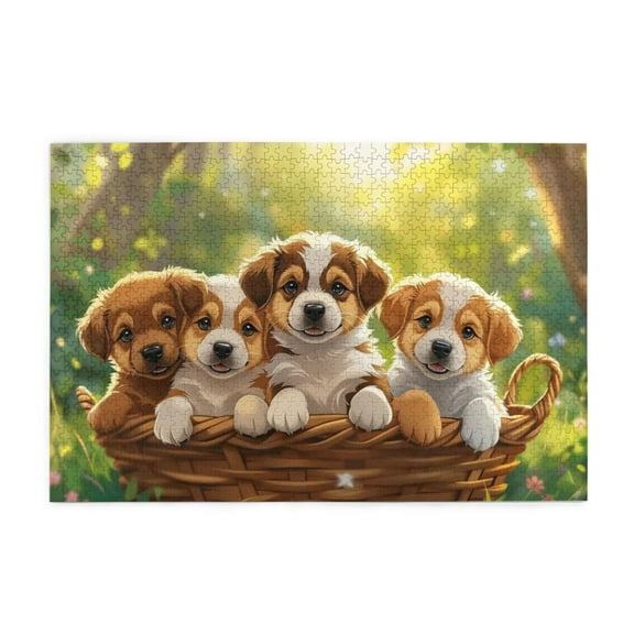 500 Piece Four Puppies Basket Jigsaw Puzzle For Adults Challenging And Relaxing Beautiful Artwork Unique Home Decor Great Gift Idea For Puzzle Enthusiasts