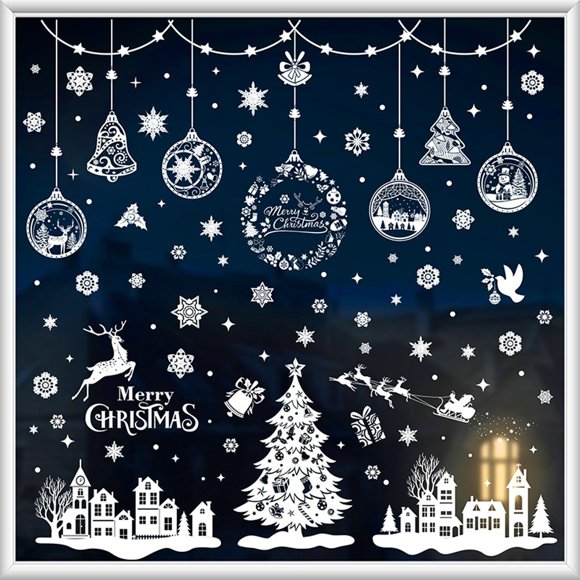 HomeNest Arbre de Noël Blanc, Autocollant Statique pour Vitres de Centre Commercial Suspendu (Blanc)