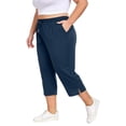thumbnail image 4 of Endives Womens Casual Pants Plus Size Casual Elastic Waist Loose Fit Linen Pant Women With Pockets Activewear S-6XL Blue, 4 of 6