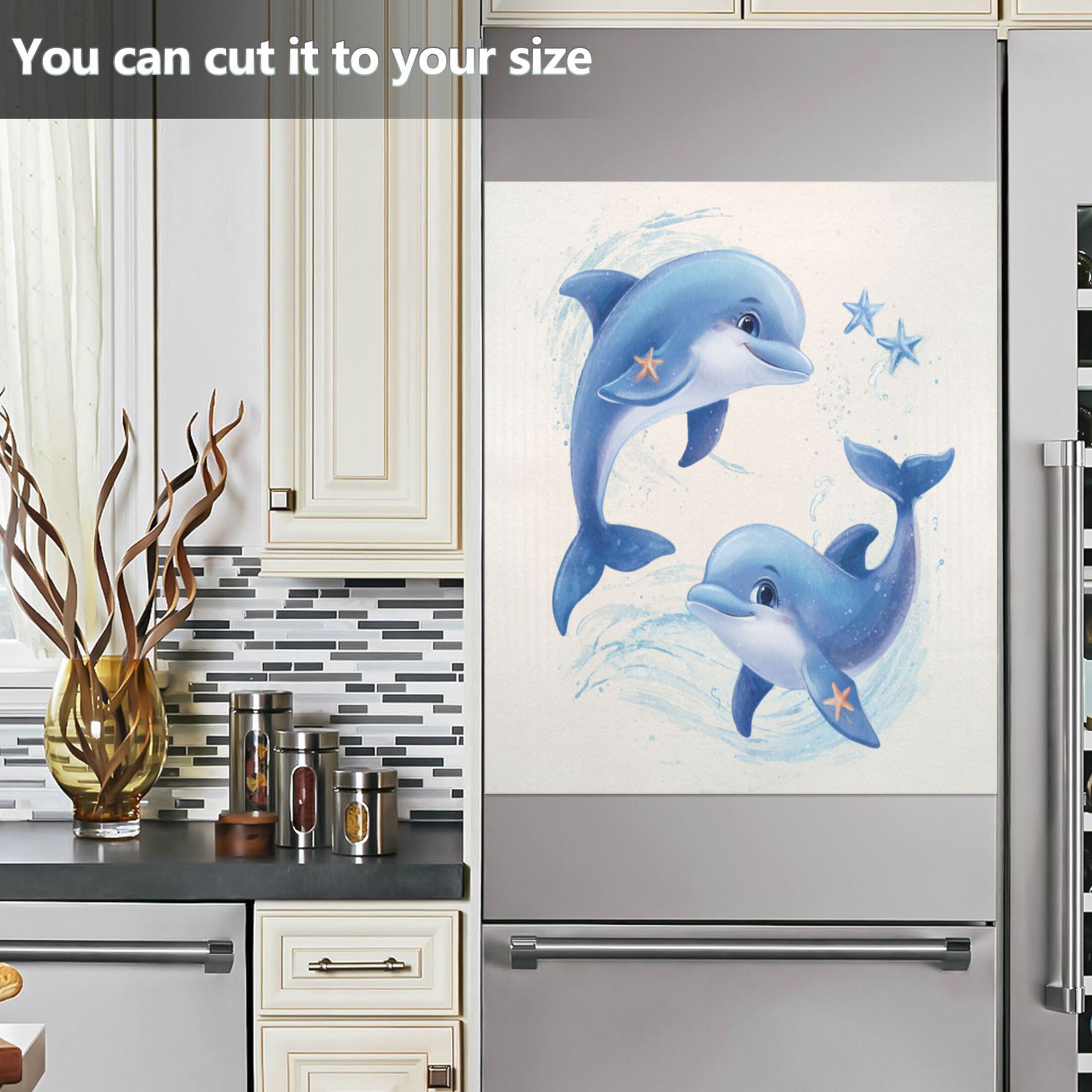Dishwasher Magnetic Refrigerator Magnet Cover Sticker Home Decorative 23"x26" Two Cute Dolphins Pattern