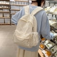 thumbnail image 3 of Cute Aesthetic School Backpack, Striped Pattern Backpack with Drawstring Side Pockets, School Backpack for Outdoor Shopping Travel (Khaki), 3 of 10