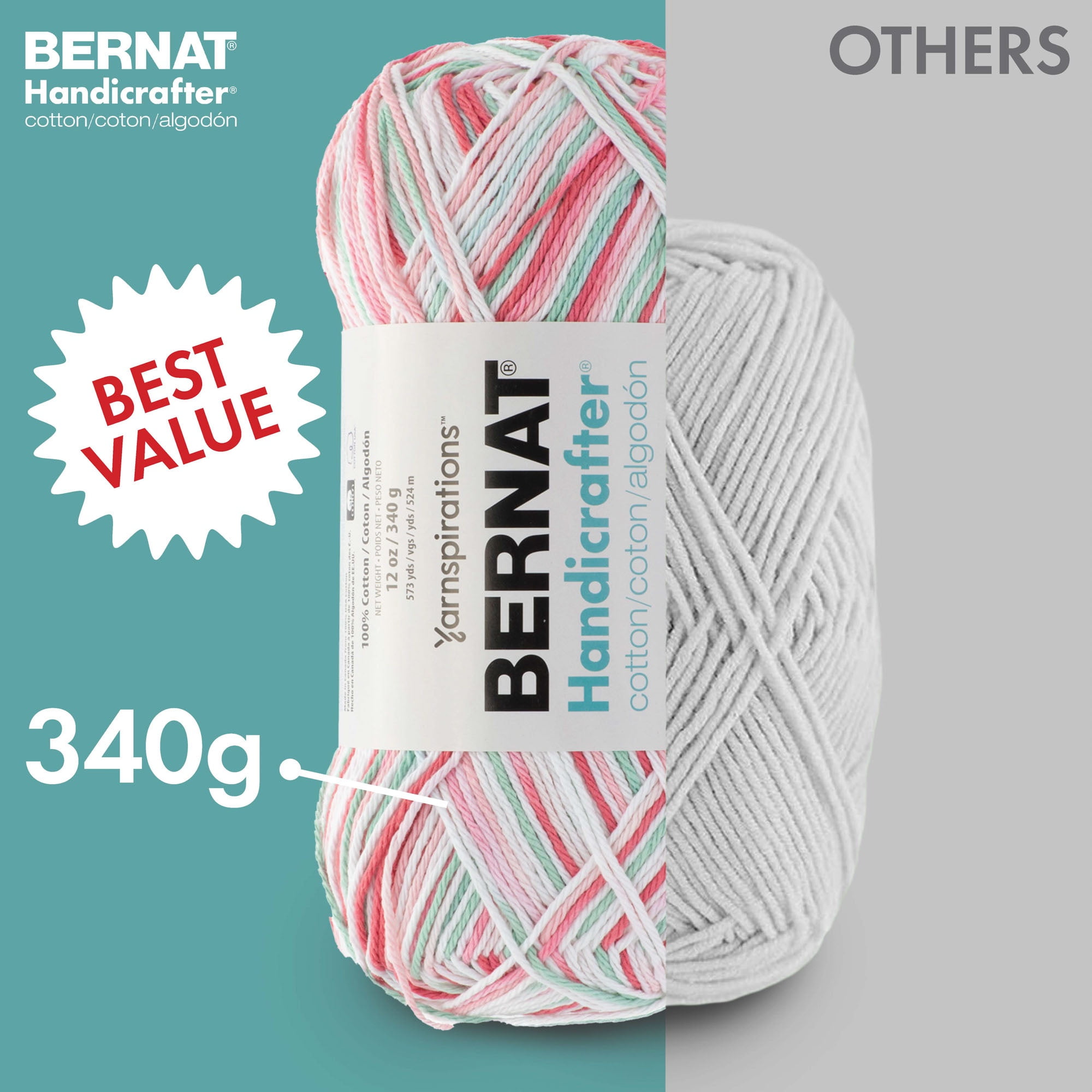Bernat® Handicrafter® Ombre Yarn, Cotton #4 Medium, 12oz/340g, 573 Yards, Cotton #4 Medium Yarn