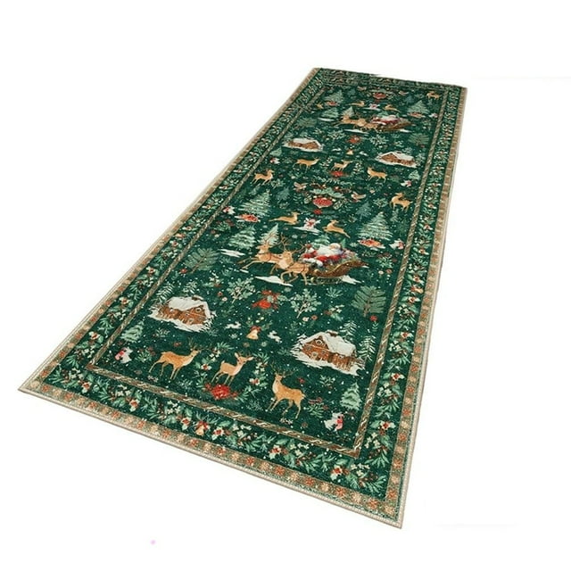 Carpet for Bedroom Christmas Deer Santa Long Rug – Festive Soft & Washable Holiday Carpet Cozy Santa Christmas Trees and Snowflakes Holiday Runner Rug for Kitchens Hallways Entryways And