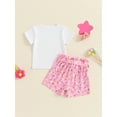 thumbnail image 5 of Musuos Little Girls Summer 2PCS Sets 18M-6Y Short Sleeve Letter Donut Embroidery T-shirt Belted Shorts Sets Birthday Clothes, 5 of 10