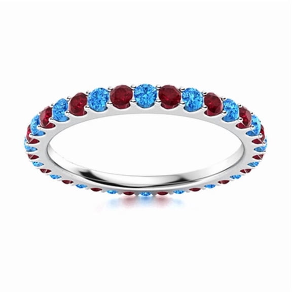 925 Sterling Silver Round Blue Sapphire & Swiss Blue Topaz Full Eternity Ring