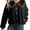 black, variant on Women Fleece Cropped Jacket, Peter‑Pan Collar Bow Tie Button‑Front Long Sleeve Coat
