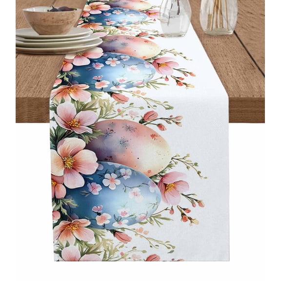 Ldtrchee Easter Egg Table Runner 60 Inches, Pink Flower Cartoon Cute Floral Plant Bed Runner Dresser Scarves Tabletop for Indoor Outdoor Parties/Ceremony/Banquet, 13" x 60"