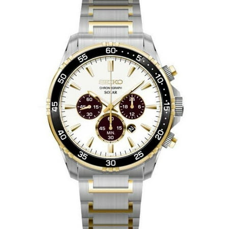 Black Bezel Watch - Mens Solar Chronograph Two Tone With Black Bezel Watch - SSC446
