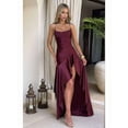 thumbnail image 6 of Women'S V-Neck Sleeveless Satin Ruffle Hem Tight Long Casual Open Back High Slit Cocktail Dress Wine Red S, 6 of 9