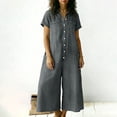 thumbnail image 7 of TEAJOPSUU Women's Linen Cotton Jumpsuits Short Sleeve Button Down Wide Leg Jumpsuits with Pockets Casual Baggy Palazzo Cropped Pants One Piece Jumpsuits Gray, 7 of 7