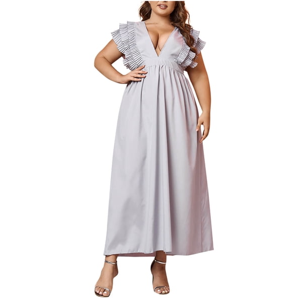 Vestido de Malla para Mujeres Sexy Color Sólido Largo Cuello en V Multicapa Cintura con Cuerda, Vestido Maxi Selvedge para Fiesta Y Fecha
