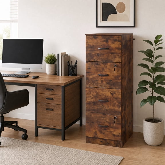 Heavy Duty 4 Drawer Filing Cabinet with Lock, Vertical File Cabinet