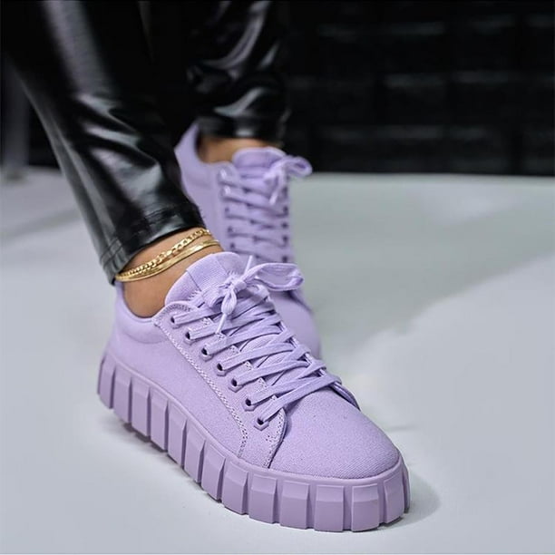 Zapatos individuales de plataforma de gran tamaño para mujer, zapatos de lona con cordones cruzados y punta redonda Wmkox8yii shalkjhdk110