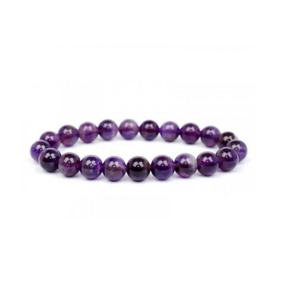 Jet Natural Amethyst 8mm Round Beads Stretch Gemstone Bracelet Unisex (Amethyst Bracelet)