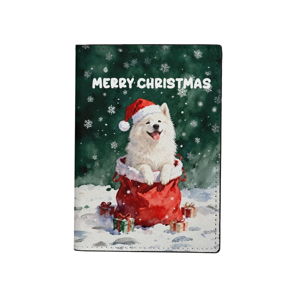 Santa Surprise Gift Samoyed Merry Cheerful Christmas Travel Passport Wallet Siberian Sammy Dog Lover PU Leather Passport Holder Cover - 12021