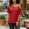 thumbnail image 4 of Uootdi Womens Blouses Solid Color V Neck Button Front Loose Fit Short Sleeve Lightweight Tops T Shirts Street Style Outfit Gift, 4 of 6