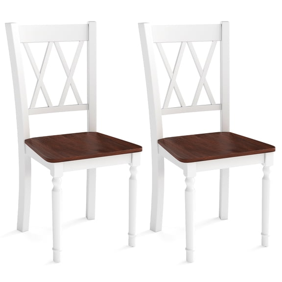 Giantex 2 Pcs Farmhouse Dining Chairs w/Rubber Wood Frame, Modern Kitchen Chairs, Wooden Dining Furniture