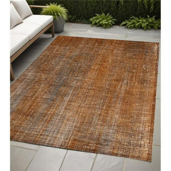 HomeRoots 562609 5 x 8 ft. Orange Striped Washable Non Skid Indoor Outdoor Rectangle Machine Woven Area Rug