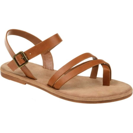 Women s Journee Collection Vasek Flat Thong Sandal Tan Faux Leather 5.5 M
