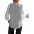 thumbnail image 3 of Women'S Casual Summer Blouses, Long Sleeve Business Blouses, Button Down V-Neck Chiffon Pom Pom Blouses White L, 3 of 7