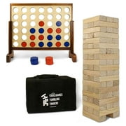YardGames Giant Tumbling Timbers Stacking Game Bundle with 4 in a Row Game