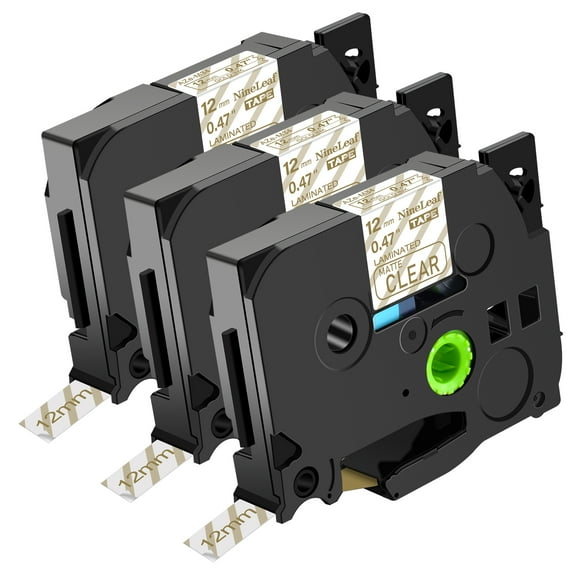 NineLeaf 3 Pack Compatible for Brother P-touch TZe-M34 TZ-M34 12mm 1/2'' Gold on Matte Clear Laminated TZe TZ Label Tape 0.47" x 26.2ft