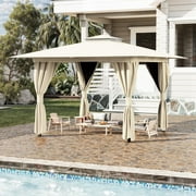 Erommy Outdoor Gazebo 10'x10', Double Roof Patio Gazebo with Mosquito Nettings and Privacy Screens,Kahaki